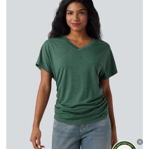 Green V-Neck Women's  Ruched Top by HALARA, S, NWT